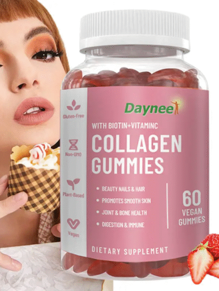 Biotin Collagen Gummy, Hair Skin Nails Vitamins, Whitening Skin Vegan Bear, Hair Loss Supplement (60 Gummies)