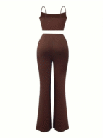Women's Black Knit Two-Piece Set – Lace-Up Crop Top & Flared Pants - Image 4