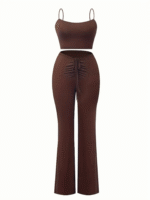 Women's Black Knit Two-Piece Set – Lace-Up Crop Top & Flared Pants - Image 3