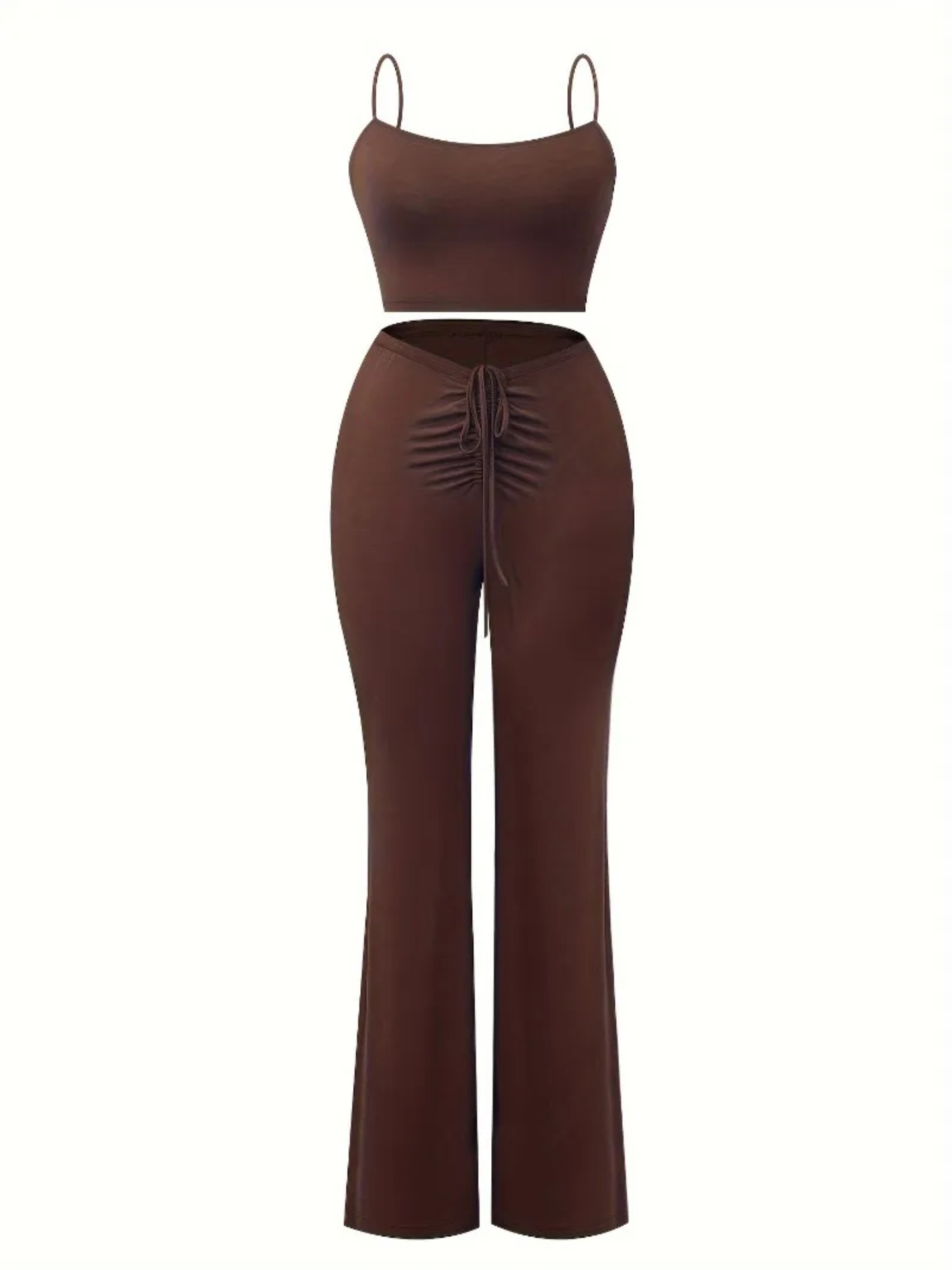 Women's Black Knit Two-Piece Set – Lace-Up Crop Top & Flared Pants - Image 3