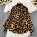 Women’s 2-Piece Leopard Print Set Lantern Sleeve Shirt & High-Waisted Wide-Leg Pants - Image 4