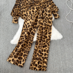 Women’s 2-Piece Leopard Print Set Lantern Sleeve Shirt & High-Waisted Wide-Leg Pants - Image 3