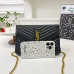 Saint Laurent Black Matelassé Leather Cassandre bag on Chain - Image 6