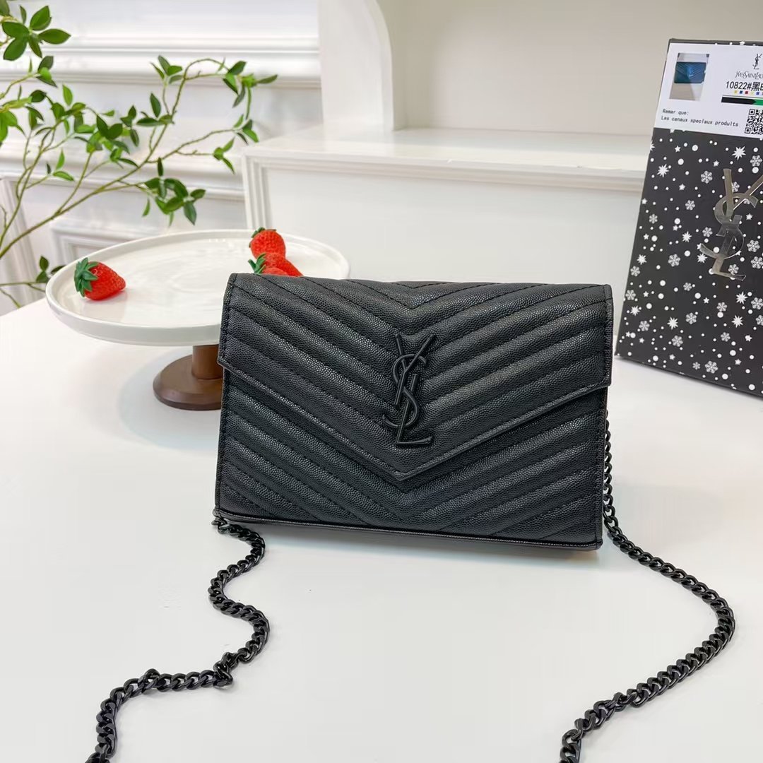 Saint Laurent Black Matelassé Leather Cassandre bag on Chain - Image 3