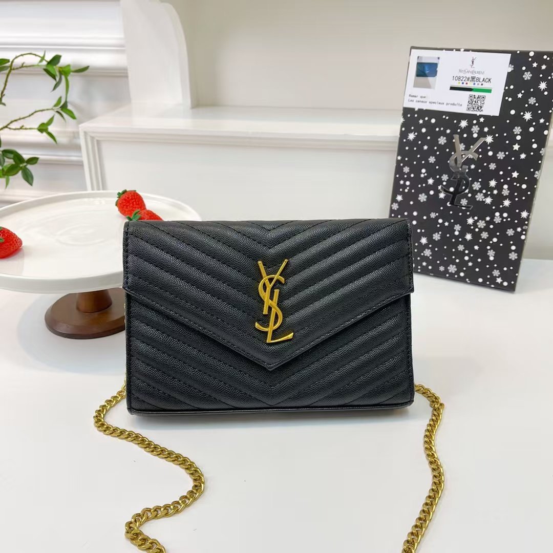 Saint Laurent Black Matelassé Leather Cassandre bag on Chain - Image 2