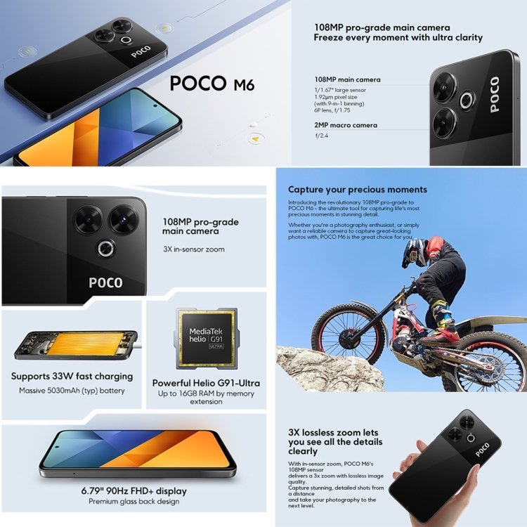 Xiaomi POCO M6 Global, 8GB+256GB, Side Fingerprint, 6.79 inch Xiaomi HyperOS MediaTek Helio G91-Ultra Octa Core 2.0GHz, NFC, Network: 4G (Black) - Image 2