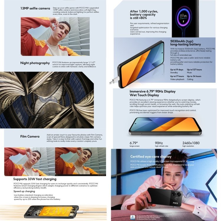 Xiaomi POCO M6 Global, 8GB+256GB, Side Fingerprint, 6.79 inch Xiaomi HyperOS MediaTek Helio G91-Ultra Octa Core 2.0GHz, NFC, Network: 4G (Black) - Image 3