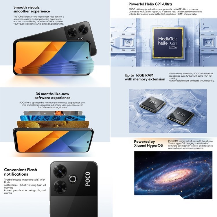 Xiaomi POCO M6 Global, 8GB+256GB, Side Fingerprint, 6.79 inch Xiaomi HyperOS MediaTek Helio G91-Ultra Octa Core 2.0GHz, NFC, Network: 4G (Black) - Image 4