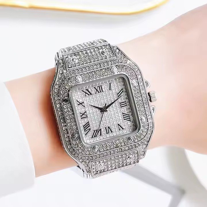 Men's Basic Waterproof Moissanite Watch with Band and Diamond Fashion Ring - Image 6