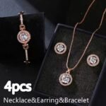 Luxury Women Watches Crystal Bracelet Stud Earring Necklace Casual Quartz Wristwatch Set - Image 2