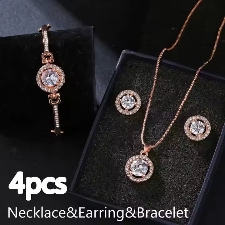 Luxury Women Watches Crystal Bracelet Stud Earring Necklace Casual Quartz Wristwatch Set - Image 2