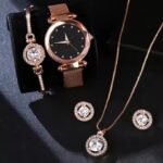 Luxury Women Watches Crystal Bracelet Stud Earring Necklace Casual Quartz Wristwatch Set - Image 4