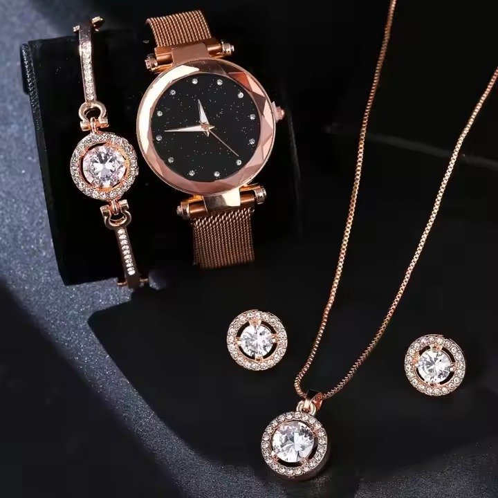 Luxury Women Watches Crystal Bracelet Stud Earring Necklace Casual Quartz Wristwatch Set - Image 4