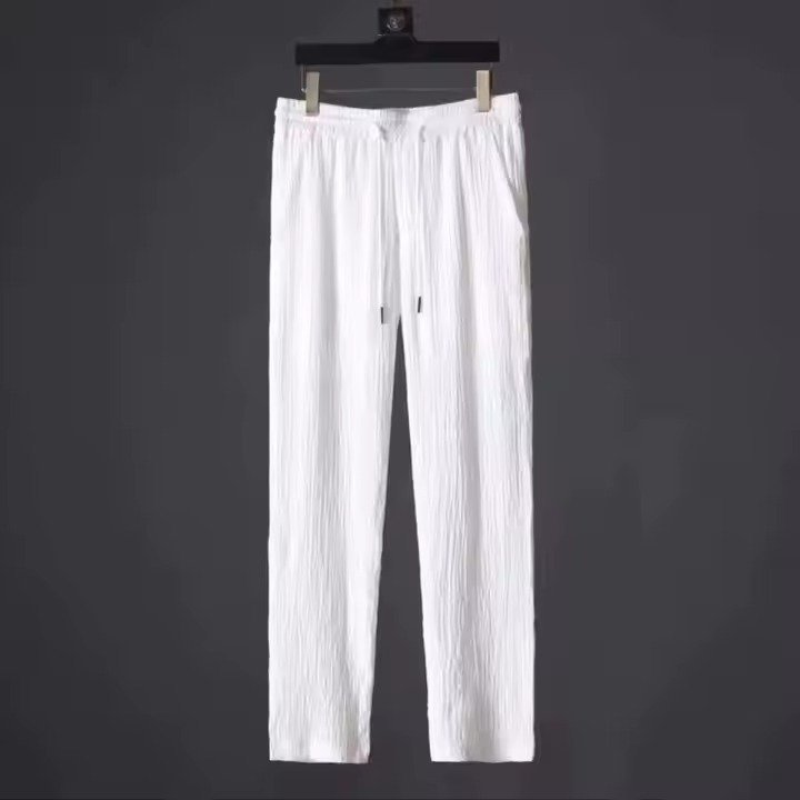 Summer Men 2 Piece Suits Short Sleeve Tops + Long Pants Solid Polo-White Color - Image 2