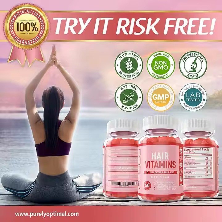 Adult Hair Vitamins with Biotin and Folic Acid Gummy Capsule Form Beauty Product for Hair Enhancement - Image 5
