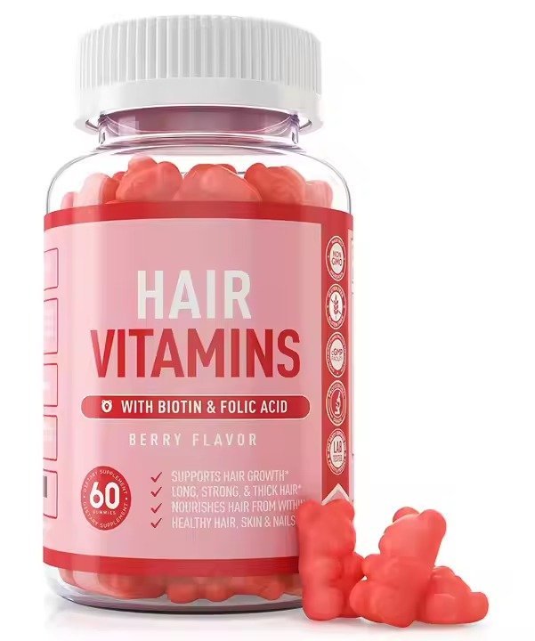 Adult Hair Vitamins with Biotin and Folic Acid Gummy Capsule Form Beauty Product for Hair Enhancement