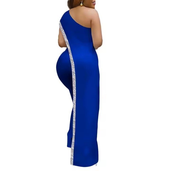 Women’s Irregular One-Shoulder Sequin Detail Party Jumpsuit for Ladies - Image 5