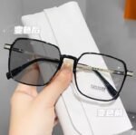 Photochromic Myopia Glasses Anti-Blue Light Big Frame Square Metal Eyeglasses for Men & Women - Image 2
