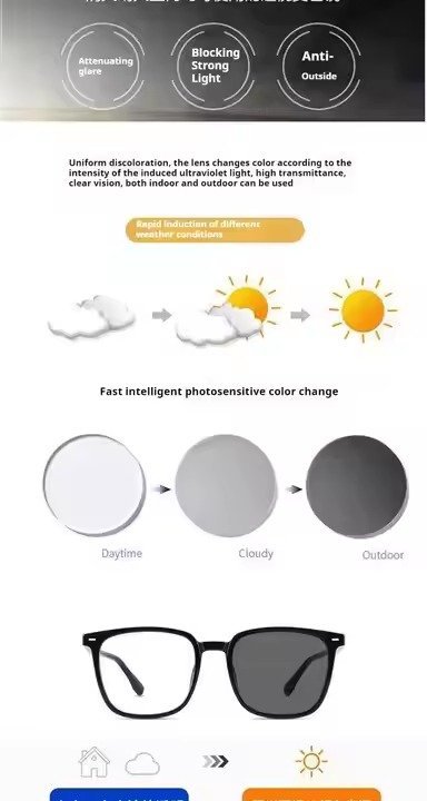 New Photochromic Anti-blue Glasses Black Frame Photochromic Discoloration Glasses Frame - Image 6