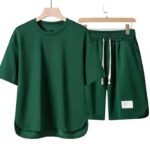 Short-sleeved Suit Men's Round Neck High-end Solid Color Half-sleeved Polo Set Summer Designs - Image 2