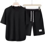 Short-sleeved Suit Men's Round Neck High-end Solid Color Half-sleeved Polo Set Summer Designs - Image 3