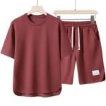Short-sleeved Suit Men's Round Neck High-end Solid Color Half-sleeved Polo Set Summer Designs - Image 4