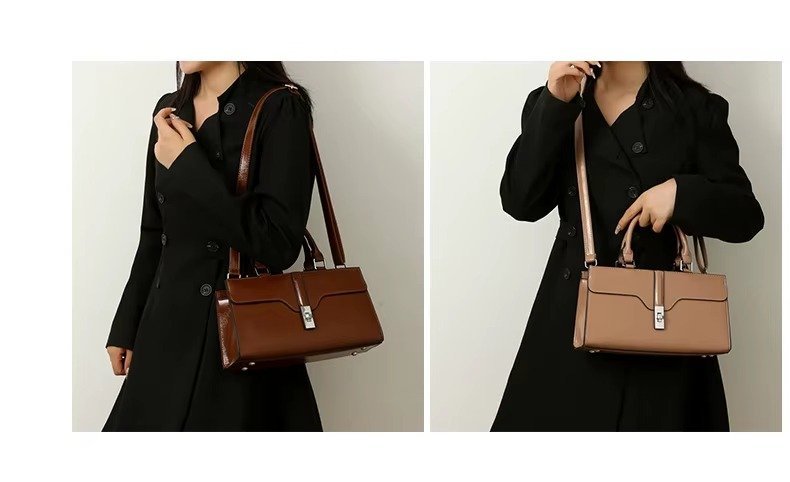 Women's Fashion Oil Wax PU Leather Bag Trendy Single Shoulder Crossbody Bag with Large Capacity Tote Bag - Image 5