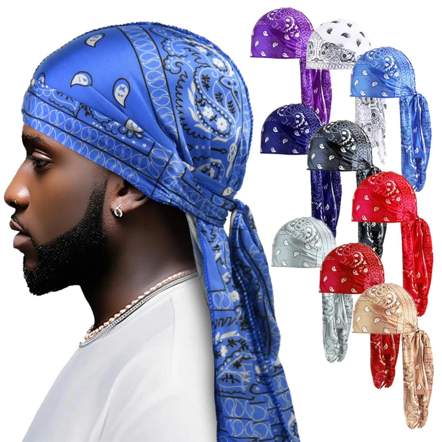 Custom Paisley Print Extra Long-Tail Durag for Men – Designer Do-Rag Head Wrap - Image 2