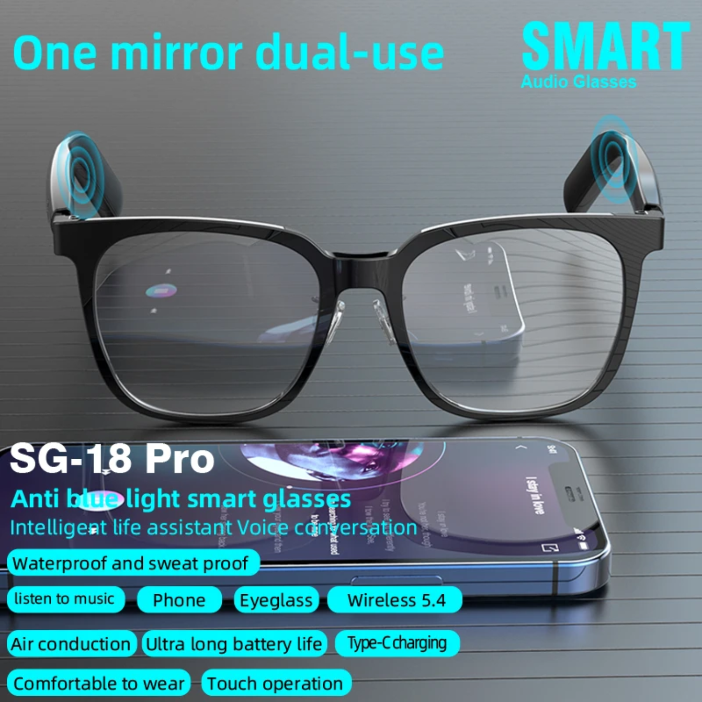 SG18 Pro Smart Bluetooth Glasses – Luxury Polarized Audio Sunglasses for Men (Blue, Ideal for Travel & Driving) - Image 3