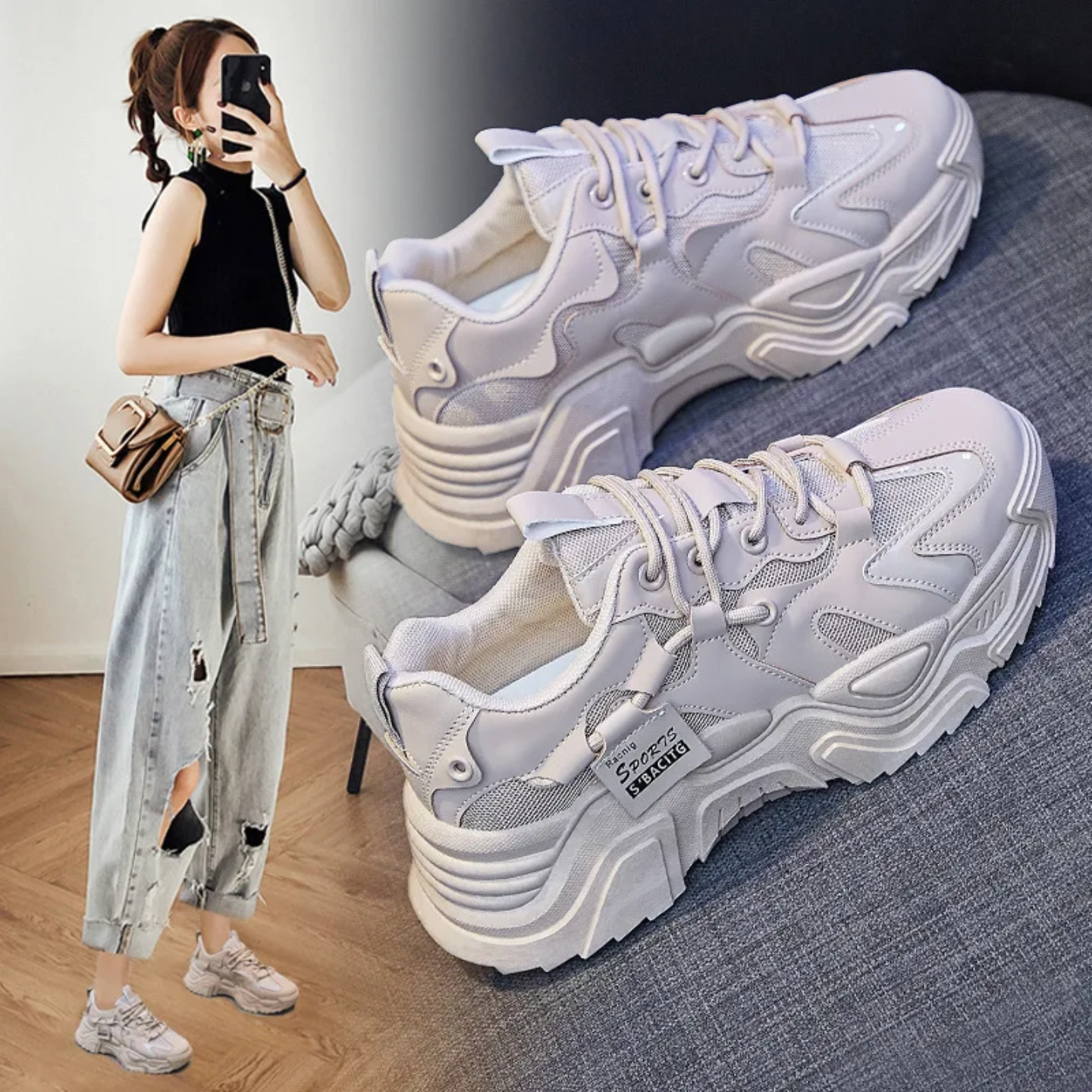 2025 Fashion Women’s Versatile Sports Shoes Casual Thick Sole, Height-Increasing Sneakers for Students - Image 3