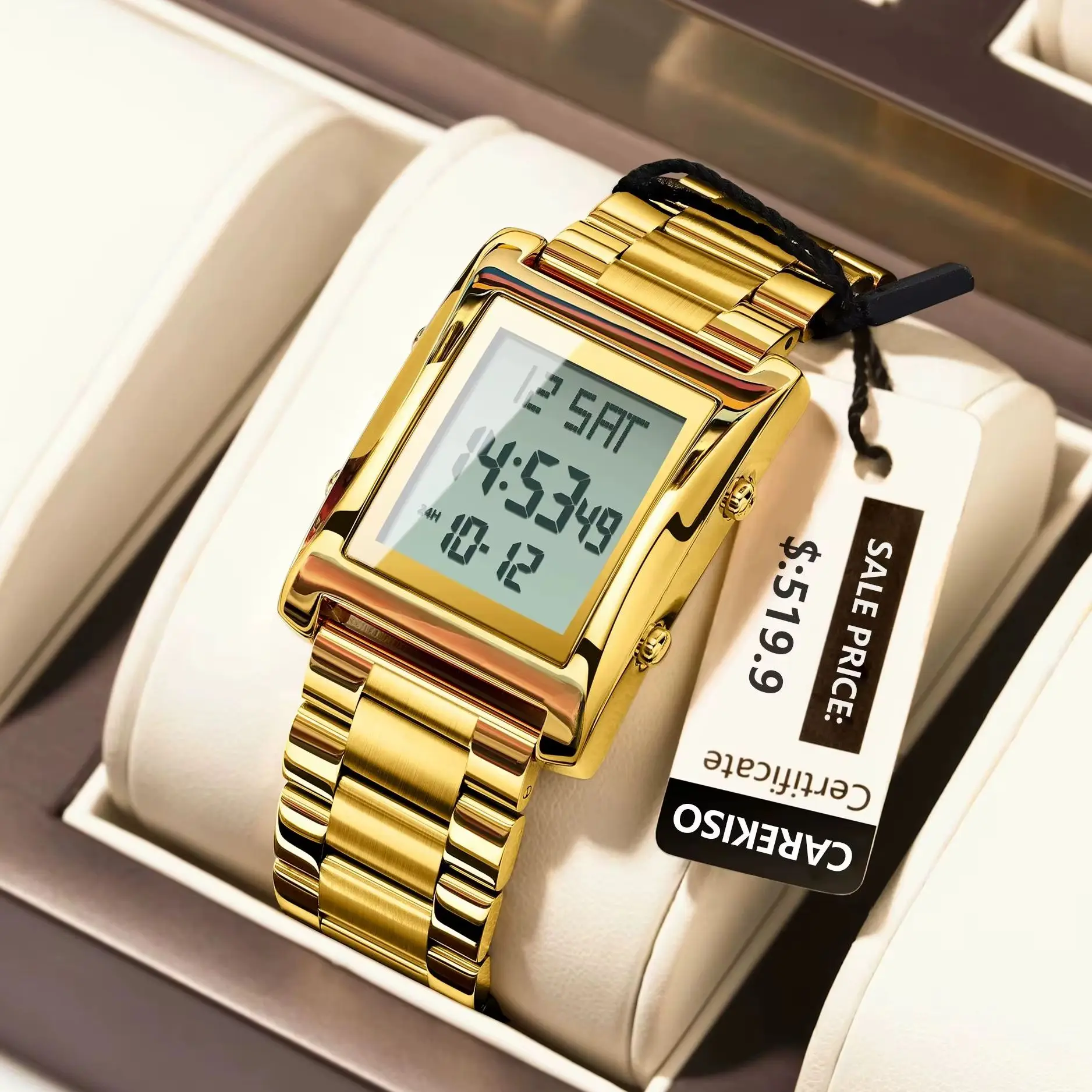 CAREKISO Original LED Men Watch Waterproof Week Calendar Alarm Man Wristwatch Rectangle Stainless Steel Electronic Men's Watches - Image 2