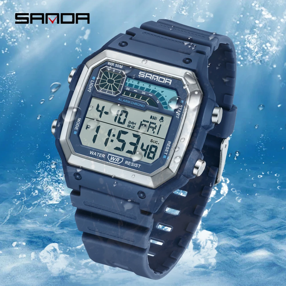 SANDA 6196 Electronic Watch Multi functional Night Glow Waterproof Sports Men's Lightweight Square Classic Student Watch 2025 - Image 4