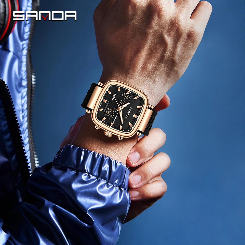 SANDA 6282 Leisure Student Electronic Watch Sports Waterproof Night Light Dual Display Student Electronic Watch Alarm Clock - Image 3