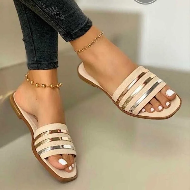Shoes Summer Women 2023 Fashion Comfort Plus Size Slippers Women Sequined Flat Sandals Slippers Sandalias De Mujer - Image 3