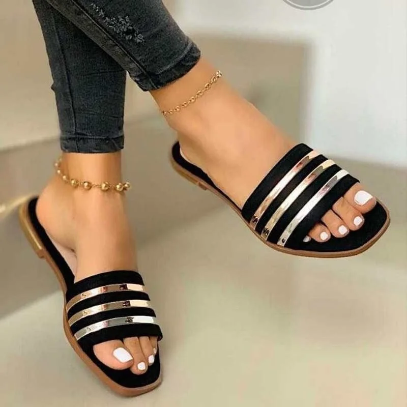 Shoes Summer Women 2023 Fashion Comfort Plus Size Slippers Women Sequined Flat Sandals Slippers Sandalias De Mujer - Image 5