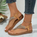 Clip Toe Bohemian Style Sandals for Women Fashion Mix Color Pearl Rome Sandals Woman 2024 New Flat with Non-Slip Beach Shoes - Image 5
