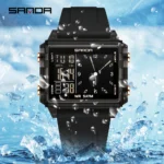 SANDA 6273 Wristwatch Square Dual Time Man Electron Analog Watch for Men Women Waterproof Count Down Timer Digital World Time - Image 6