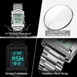 CAREKISO Business Digital Men Watch Week Date Waterproof LED Man Watch Stainless Steel Fashion Sports Electronic Watches For Men - Image 4