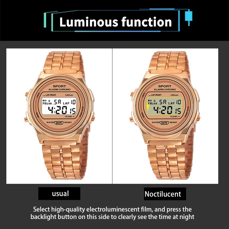 Women Casual LED Electronic Watch Retro Stainless Steel Strap Ladies LED Digital Watch Multifunction Sports Wristwatch Clock - Image 6
