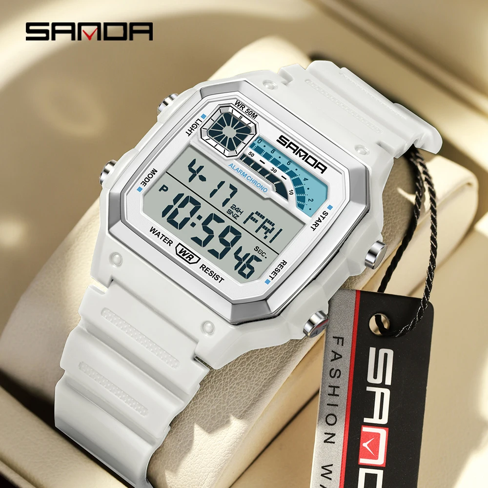 SANDA 6196 Electronic Watch Multi functional Night Glow Waterproof Sports Men's Lightweight Square Classic Student Watch 2025 - Image 5