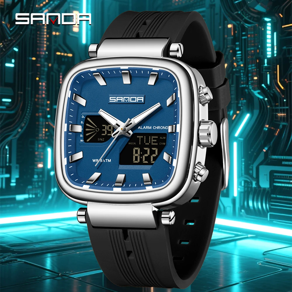SANDA 6282 Leisure Student Electronic Watch Sports Waterproof Night Light Dual Display Student Electronic Watch Alarm Clock - Image 2