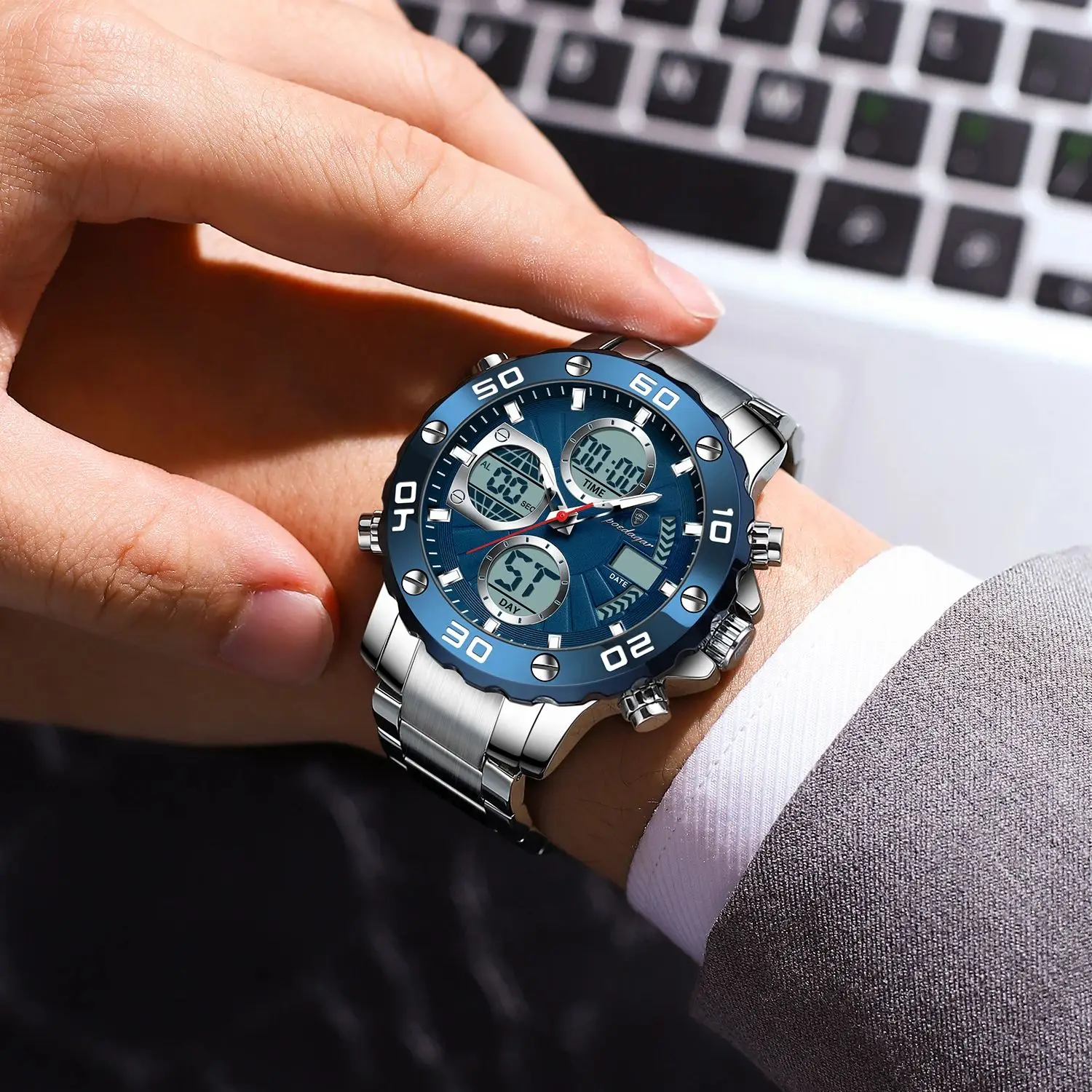 POEDAGAR Sport Wristwatch for Man LED Alarm Dual Time Display Digital Quartz Men Watch Electronic Waterproof Men's Watches Reloj - Image 5