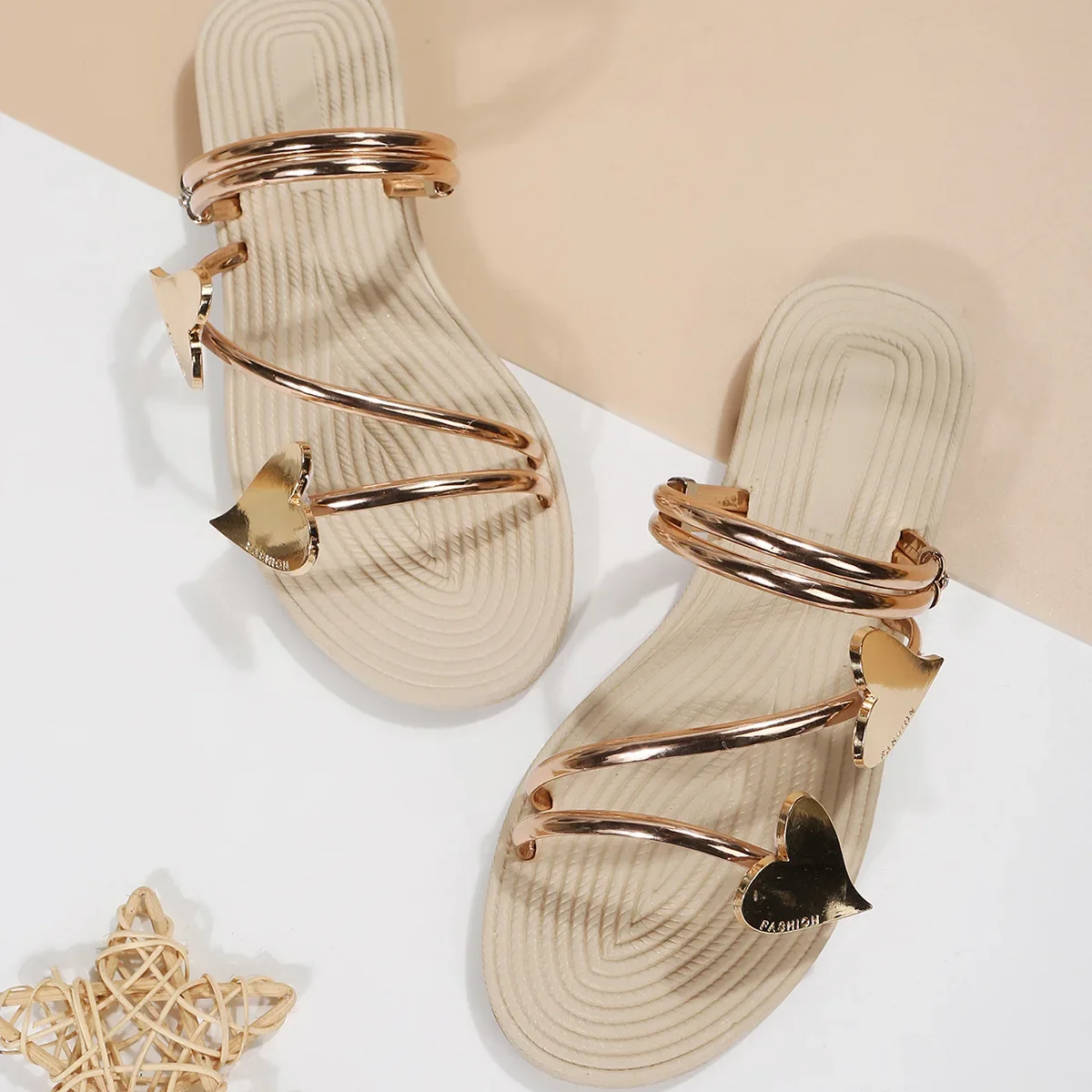 Elegant Women's Heart Flat Sandals Open Toe Woman Slippers Non Slip Shoes Outdoor Beach Slides Women Sandals Summer 2024 Size 43 - Image 3