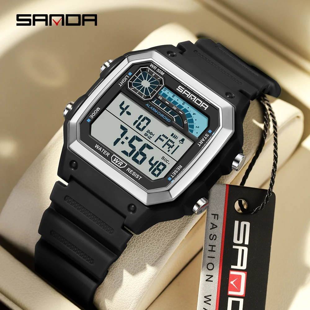SANDA 6196 Electronic Watch Multi functional Night Glow Waterproof Sports Men's Lightweight Square Classic Student Watch 2025 - Image 2