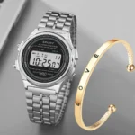 Women Casual LED Electronic Watch Retro Stainless Steel Strap Ladies LED Digital Watch Multifunction Sports Wristwatch Clock - Image 2
