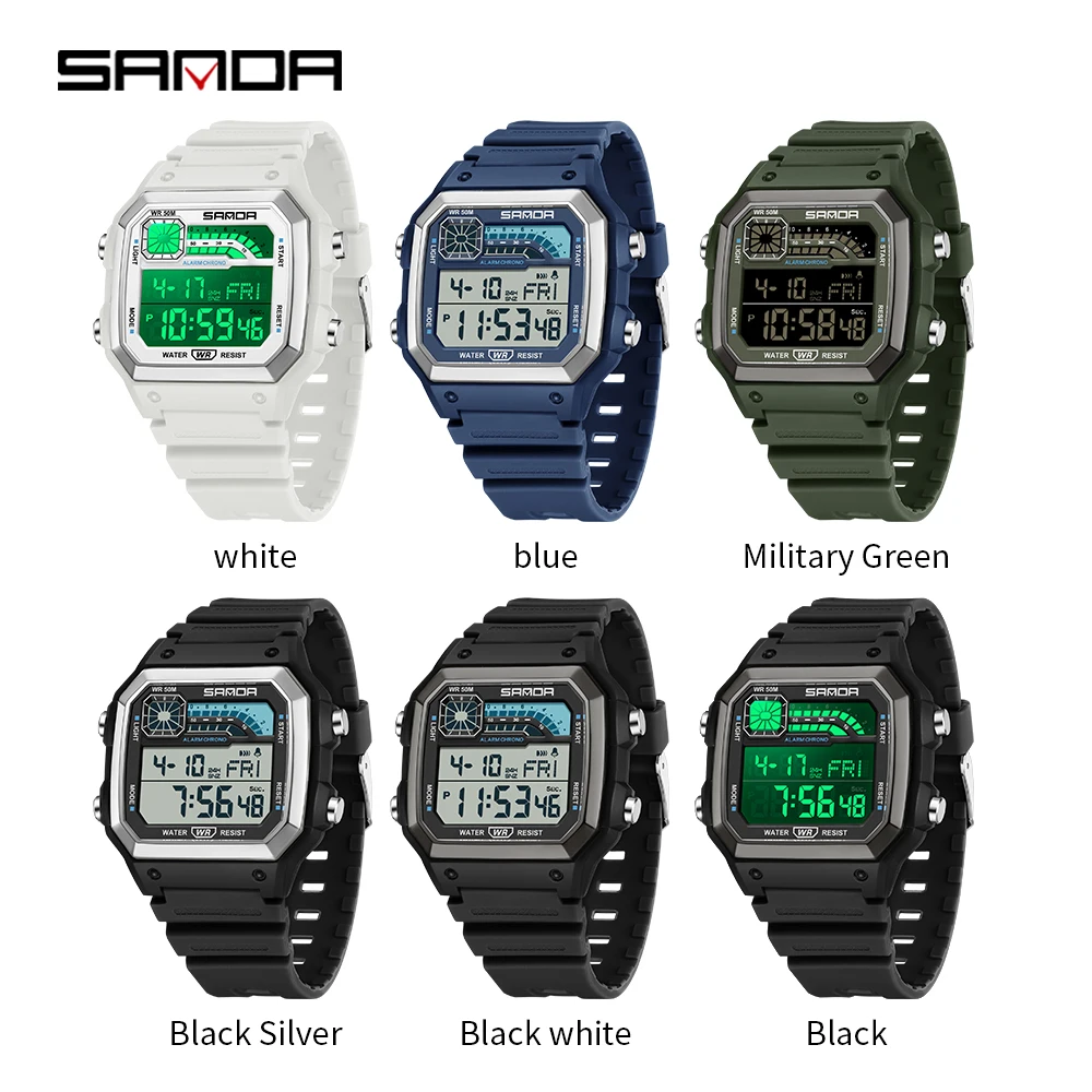 SANDA 6196 Electronic Watch Multi functional Night Glow Waterproof Sports Men's Lightweight Square Classic Student Watch 2025 - Image 6