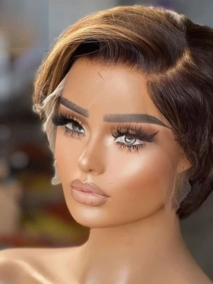Short Bob Wig Pixie Cut Wig Straight Human Hair Wig 13X4 Transparent Lace Frontal Wig For Women Highlight Straight Pixie Cut Wig