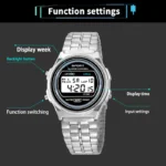 Women Casual LED Electronic Watch Retro Stainless Steel Strap Ladies LED Digital Watch Multifunction Sports Wristwatch Clock - Image 5