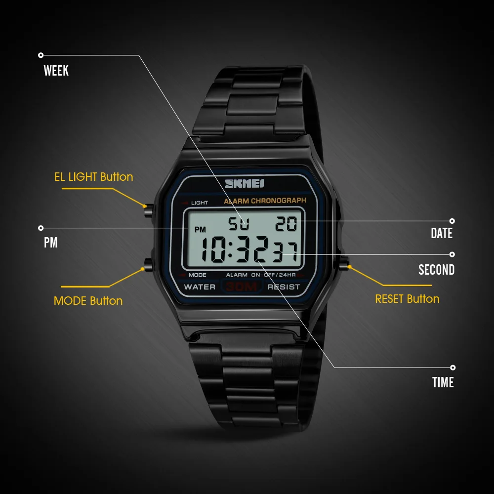 SKMEI Business Stainless Steel Strap Electronic Watch For Men Women Casual Sport Waterproof Digital Male Wristwatch Reloj Hombre - Image 5