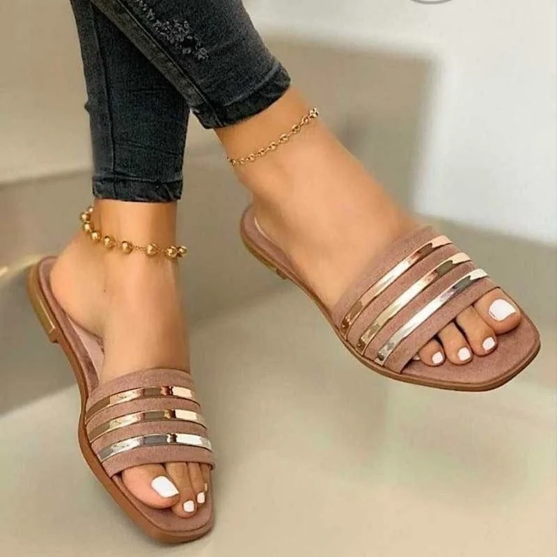 Shoes Summer Women 2023 Fashion Comfort Plus Size Slippers Women Sequined Flat Sandals Slippers Sandalias De Mujer - Image 2